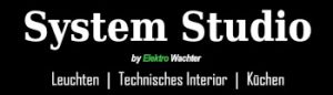 Brand banner: 'System Studio' by Elektro Wachter, with categories Leuchten, Technisches Interior, Küchen.